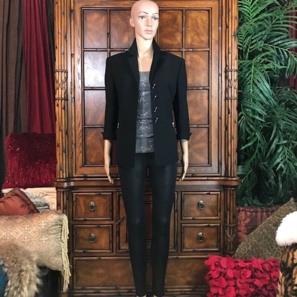 Kasper Portofino Black Gunmetal Bamboo Button D-Ring Waist Jacket - Picture 5 of 16